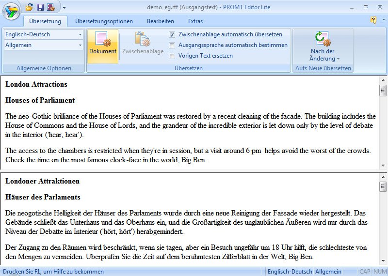 Screenshot vom Programm: Promt Personal, Englisch <=> Deutsch